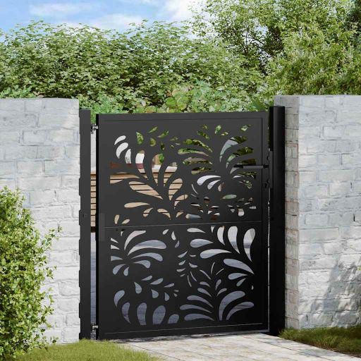 Gartentor Schwarz 105x106 cm Stahl Wellen-Design Gartentor Schwarz 105x106 cm Stahl Wellen-Design