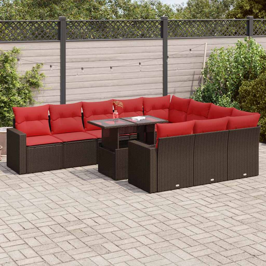 11-tlg. Garten-Sofagarnitur mit Kissen Grau Poly Rattan Akazie 11-tlg. Garten-Sofagarnitur mit Kissen Grau Poly Rattan Akazie