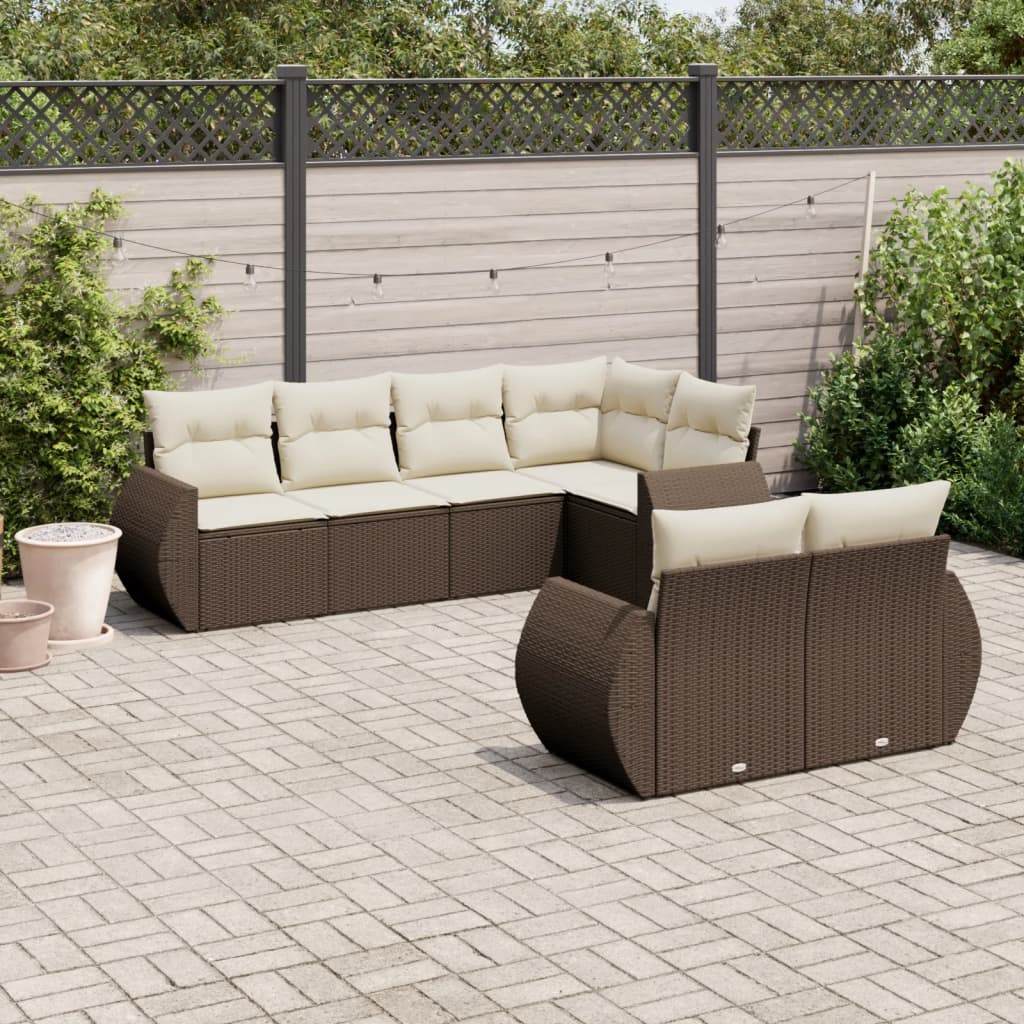 7-tlg. Garten-Sofagarnitur mit Kissen Braun Poly Rattan 7-tlg. Garten-Sofagarnitur mit Kissen Braun Poly Rattan