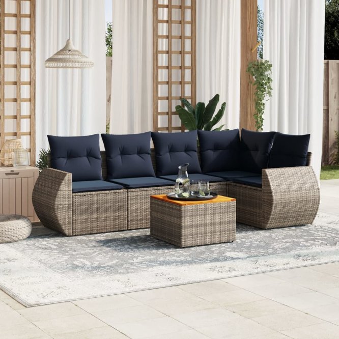 6-teiliges Gartensofa-Set mit Kissen, grau, Polyrattan 6-teiliges Gartensofa-Set mit Kissen, grau, Polyrattan