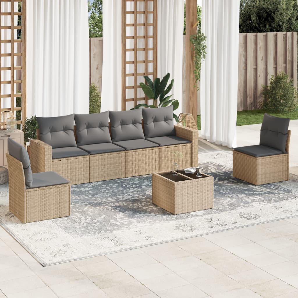 7-tlg. Garten-Sofagarnitur mit Kissen Beige Poly Rattan 7-tlg. Garten-Sofagarnitur mit Kissen Beige Poly Rattan
