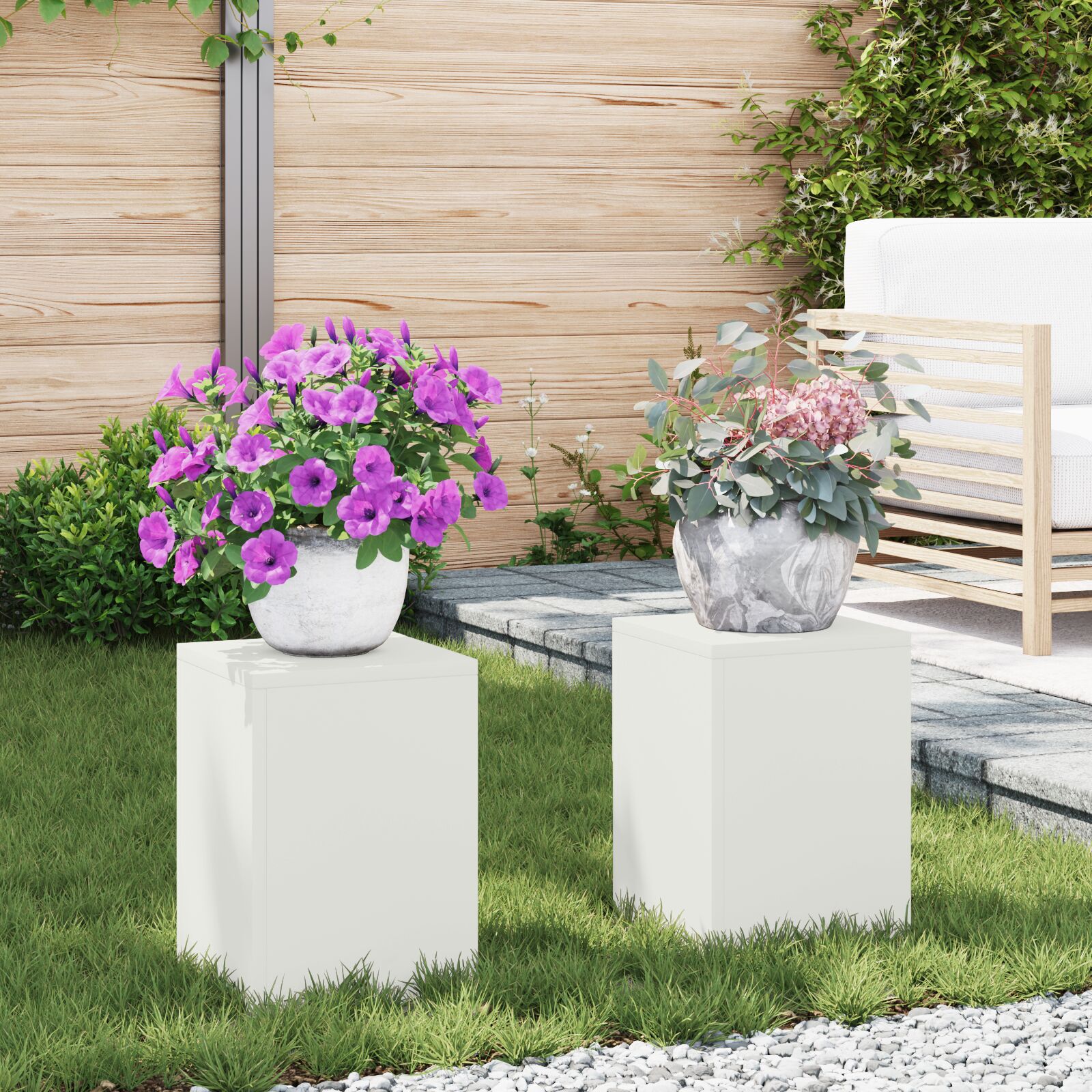 vidaXL Pflanzenständer Säule 2er Set Weiß 24x24x35 cm Stahl