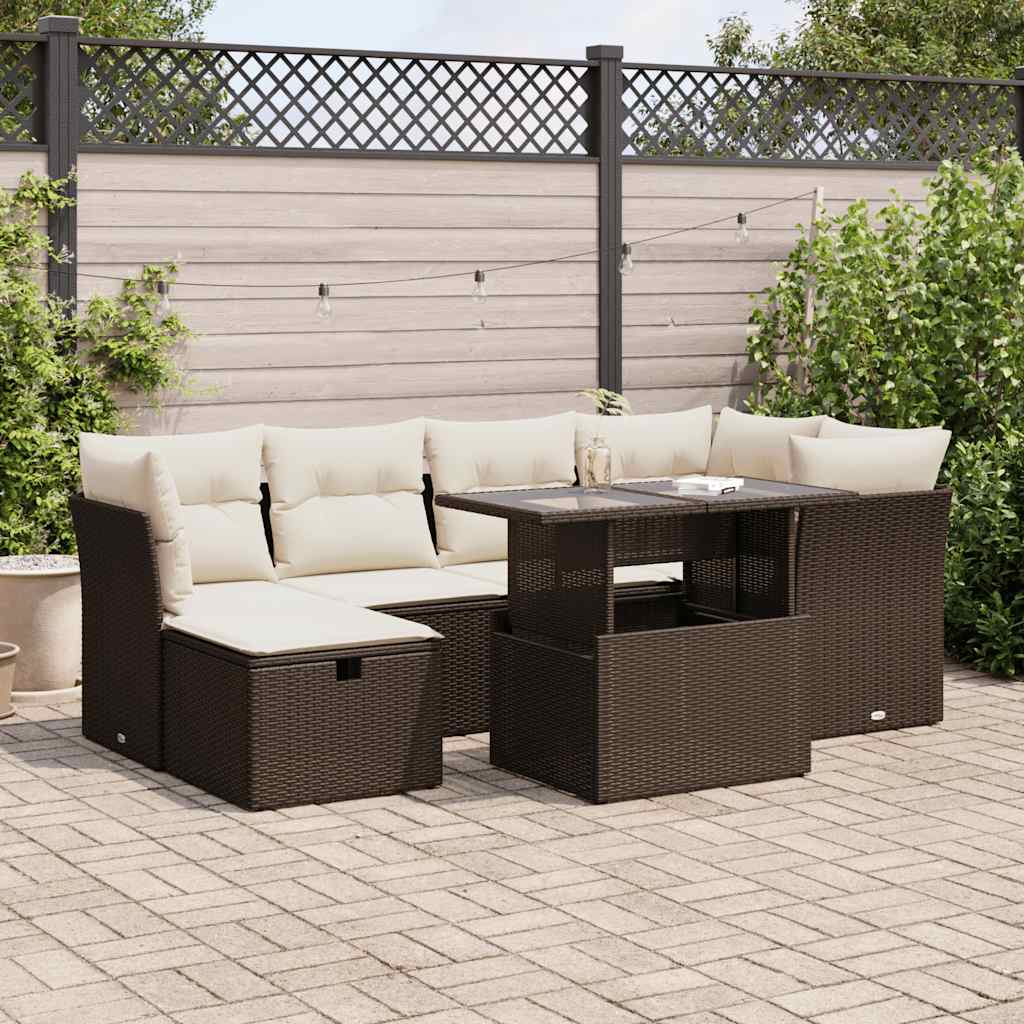 7-tlg. Garten-Sofagarnitur mit Kissen Braun Poly Rattan 7-tlg. Garten-Sofagarnitur mit Kissen Braun Poly Rattan