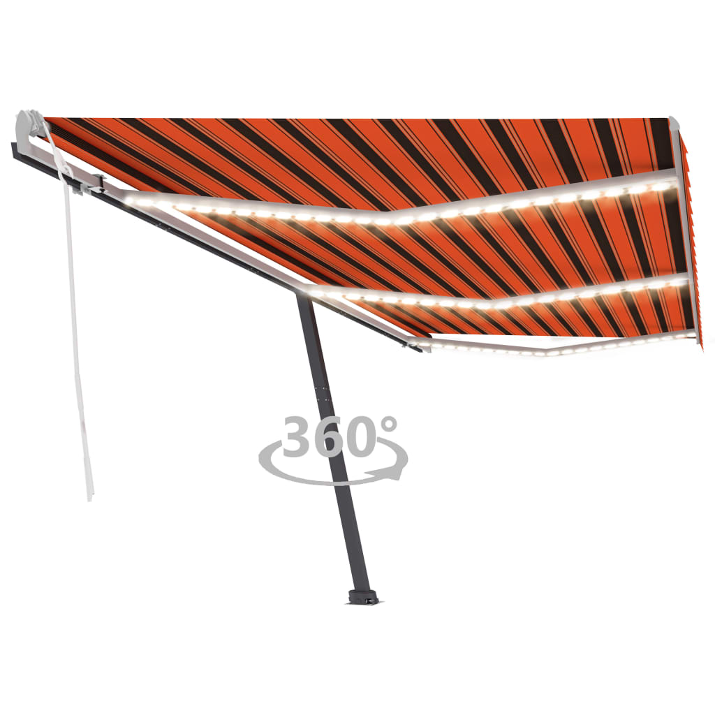 Markise Manuell Einziehbar mit LED 600x300 cm Orange Braun