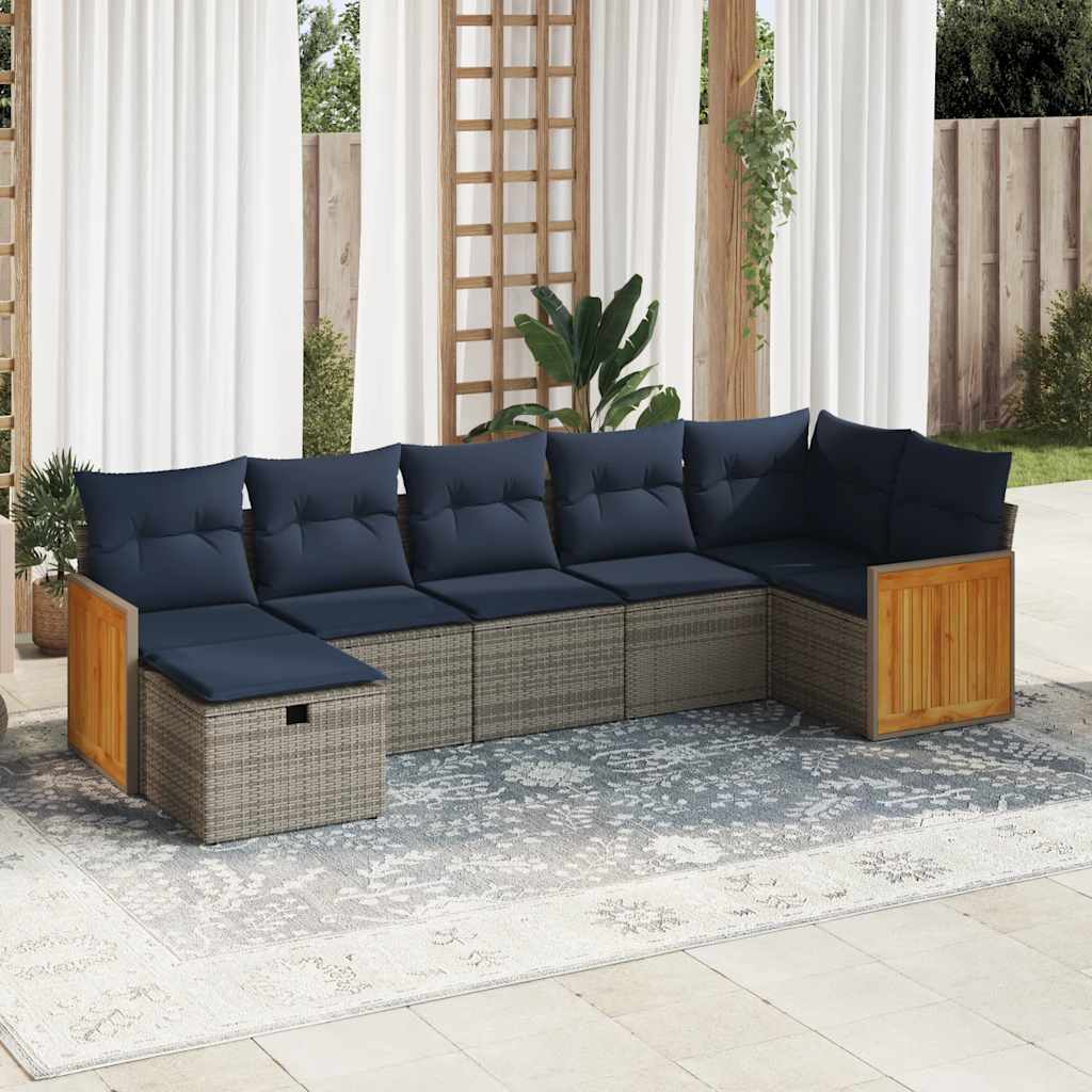 7-tlg. Garten-Sofagarnitur mit Kissen Grau Poly Rattan 7-tlg. Garten-Sofagarnitur mit Kissen Grau Poly Rattan