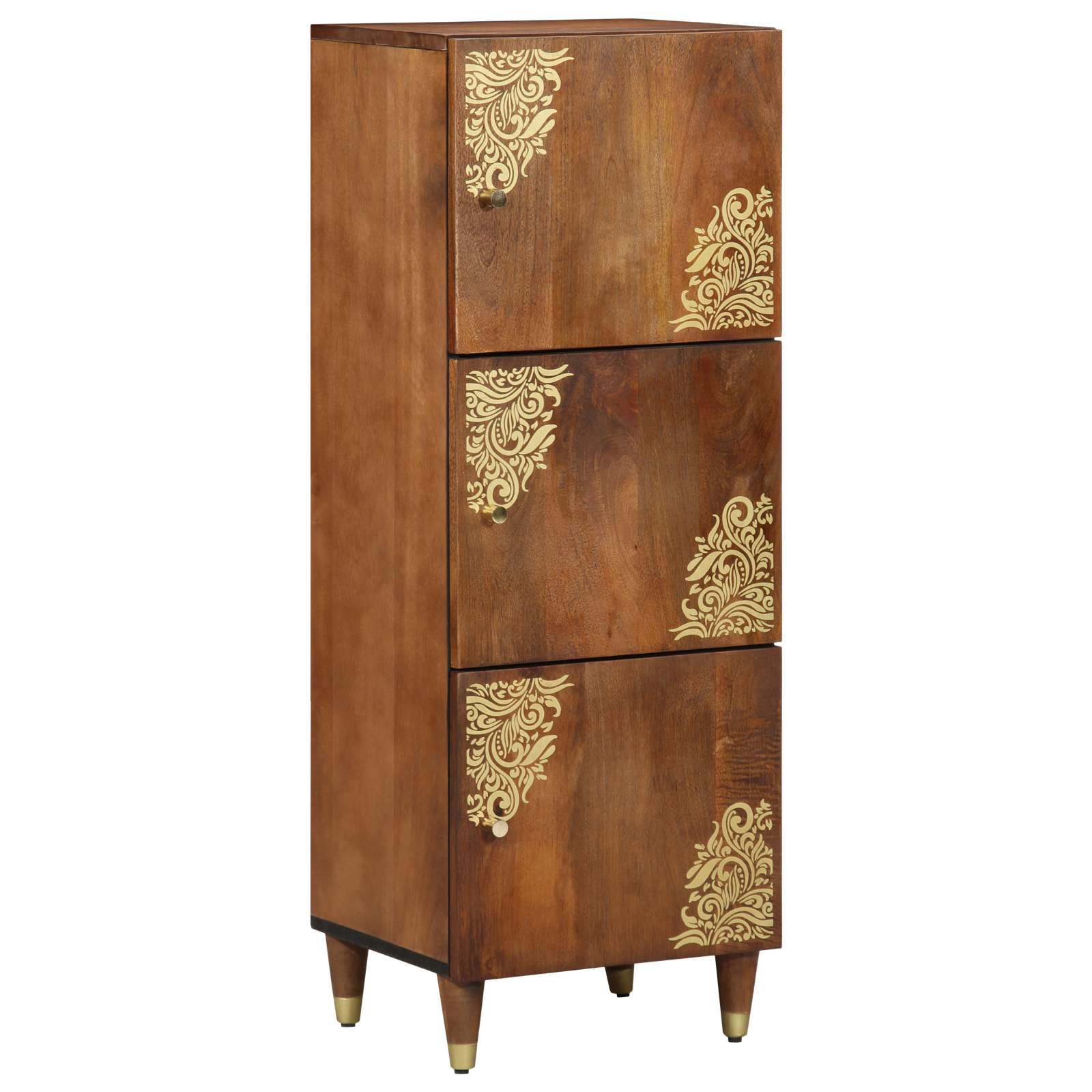 Highboard Honigbraun mit goldenen Akzenten Massivholz Mango