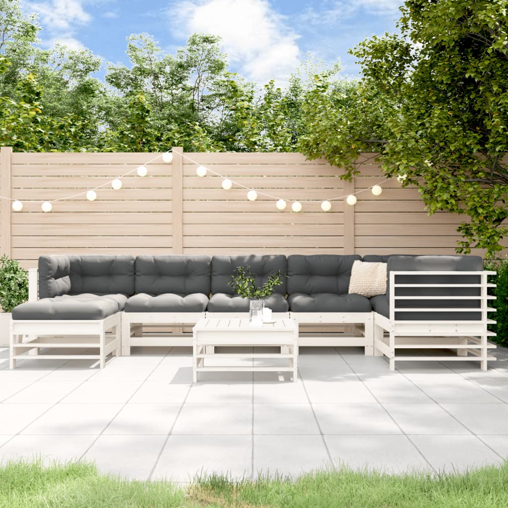 8-tlg. Garten-Lounge-Set mit Kissen Weiß Massivholz 8-tlg. Garten-Lounge-Set mit Kissen Weiß Massivholz