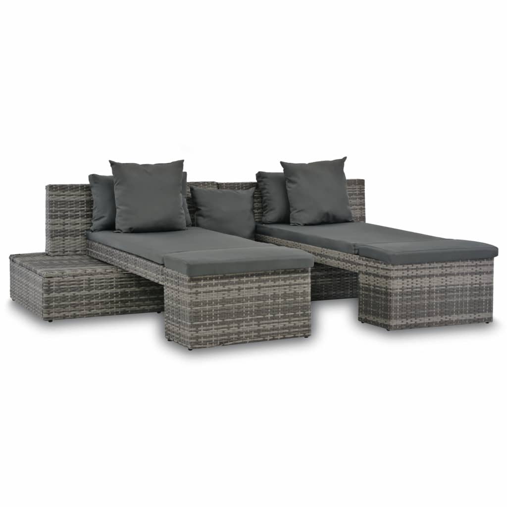 4-tlg. Garten-Sofagarnitur mit Kissen Grau Poly Rattan 4-tlg. Garten-Sofagarnitur mit Kissen Grau Poly Rattan
