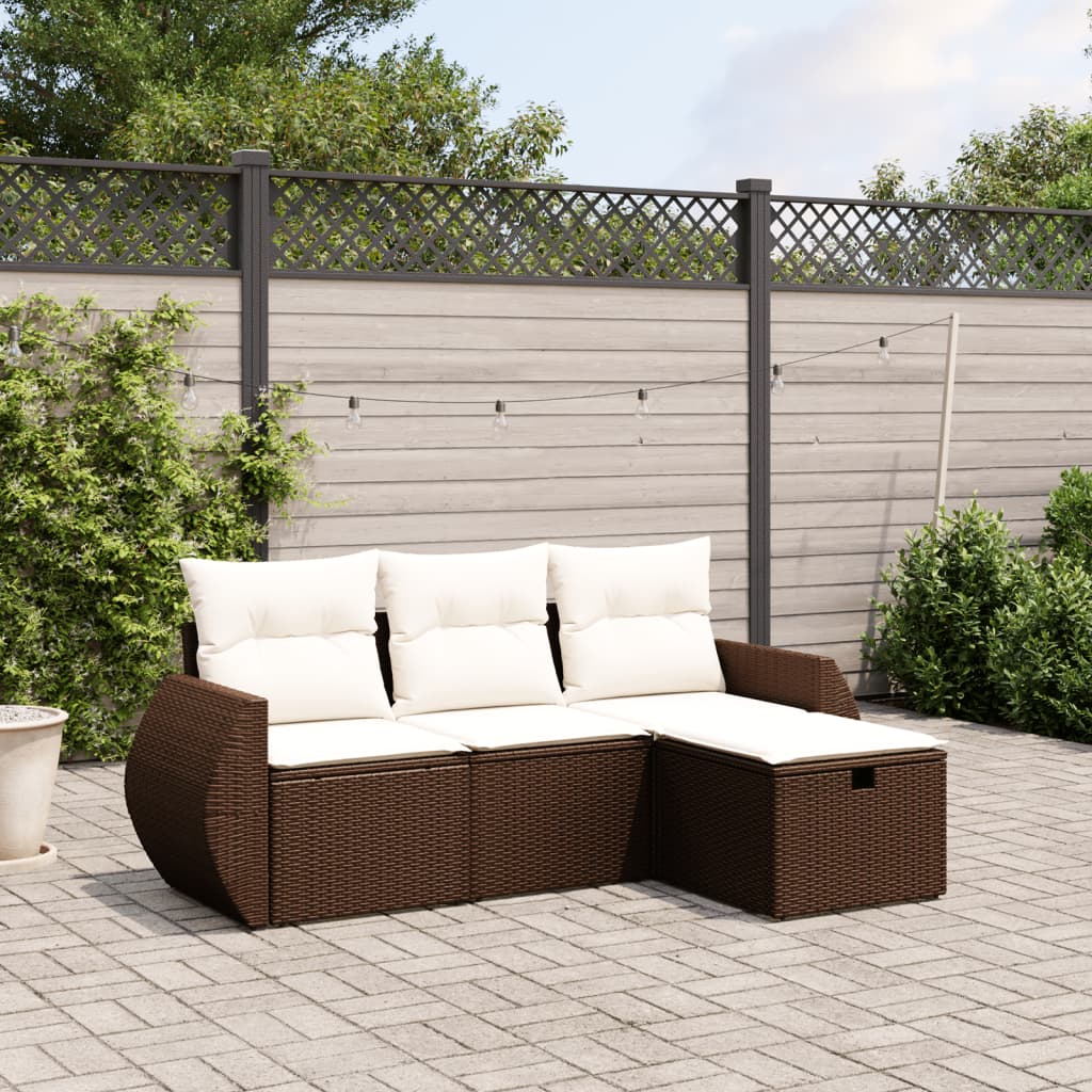 4-tlg. Garten-Sofagarnitur mit Kissen Braun Poly Rattan 4-tlg. Garten-Sofagarnitur mit Kissen Braun Poly Rattan