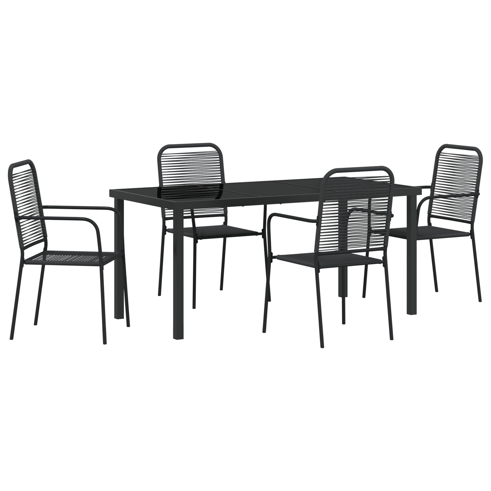 5-teiliges Garten Esszimmer Set Schwarz Baumwollseil und Stahl 5-teiliges Garten Esszimmer Set Schwarz Baumwollseil und Stahl