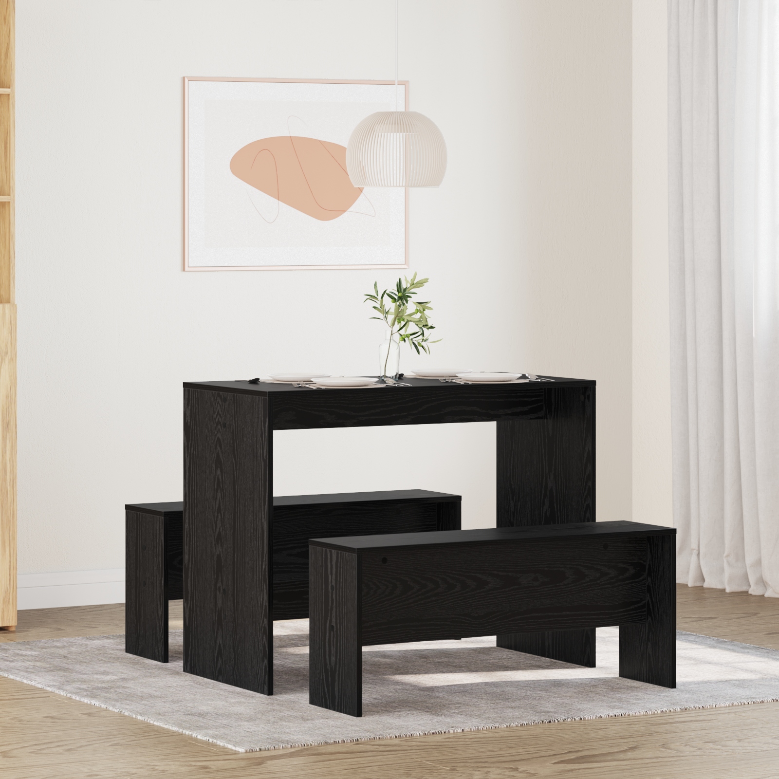 Essgruppe 2 pcs Schwarz Eiche 97 x 47 x 75 cm Holzwerkstoff