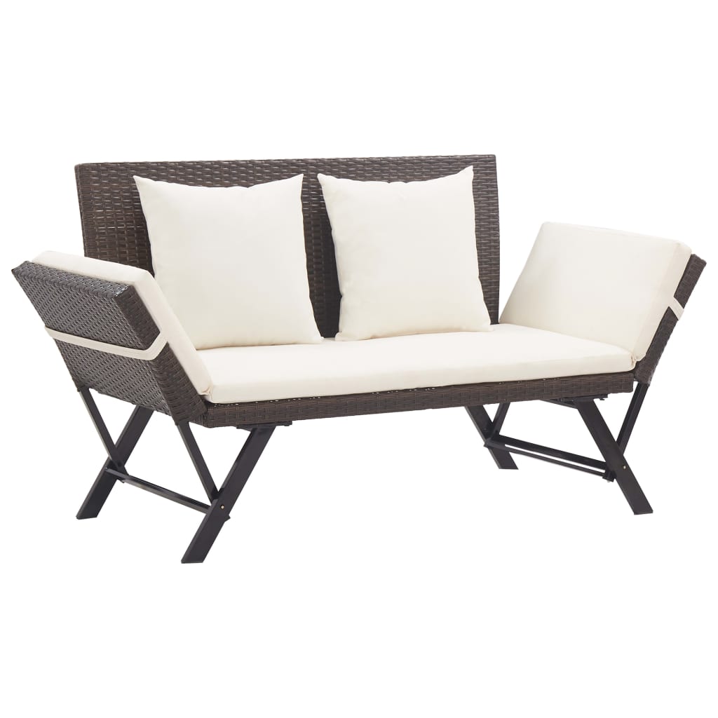 Gartenbank mit Kissen Braun 176 cm Poly Rattan Gartenbank mit Kissen Braun 176 cm Poly Rattan