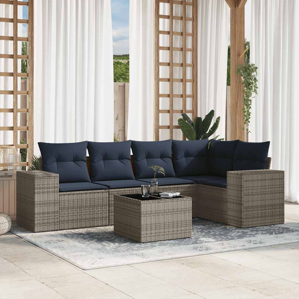 6-teiliges Gartensofa-Set mit Kissen, grau, Polyrattan 6-teiliges Gartensofa-Set mit Kissen, grau, Polyrattan