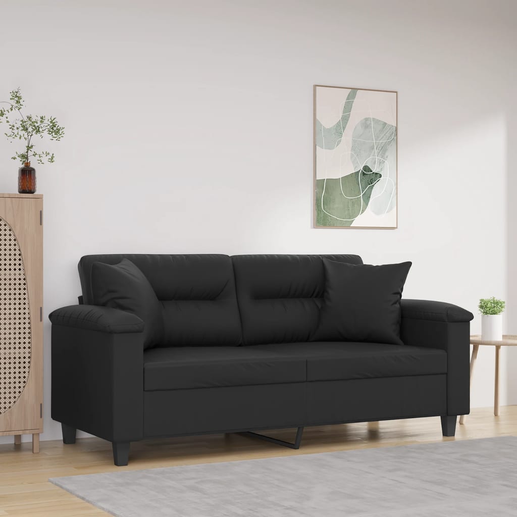 2-Sitzer-Sofa mit Zierkissen Schwarz 140 cm Kunstleder 2-Sitzer-Sofa mit Zierkissen Schwarz 140 cm Kunstleder