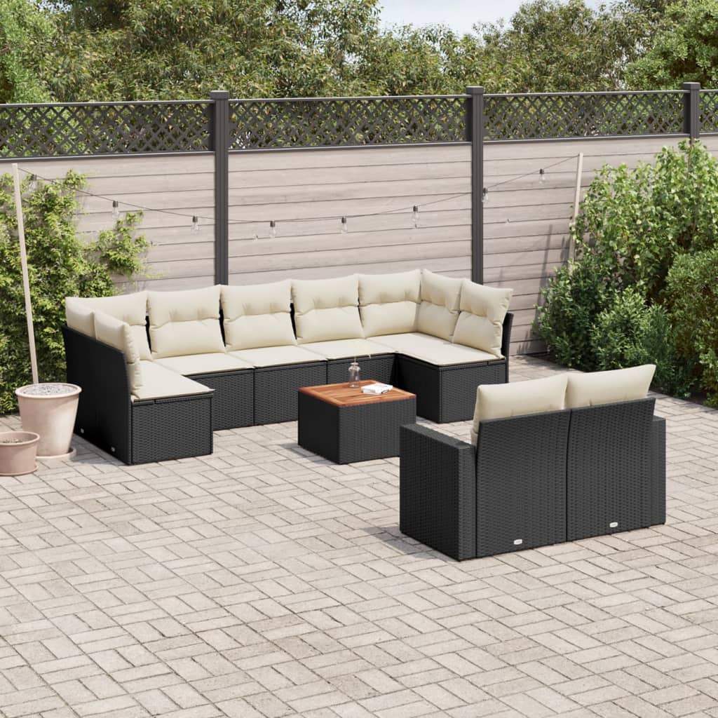 10-tlg. Garten-Sofagarnitur mit Kissen Schwarz Poly Rattan 10-tlg. Garten-Sofagarnitur mit Kissen Schwarz Poly Rattan