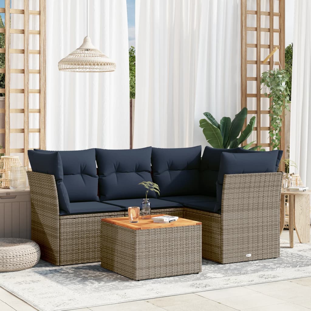 5-tlg. Garten-Sofagarnitur mit Kissen Grau Poly Rattan 5-tlg. Garten-Sofagarnitur mit Kissen Grau Poly Rattan