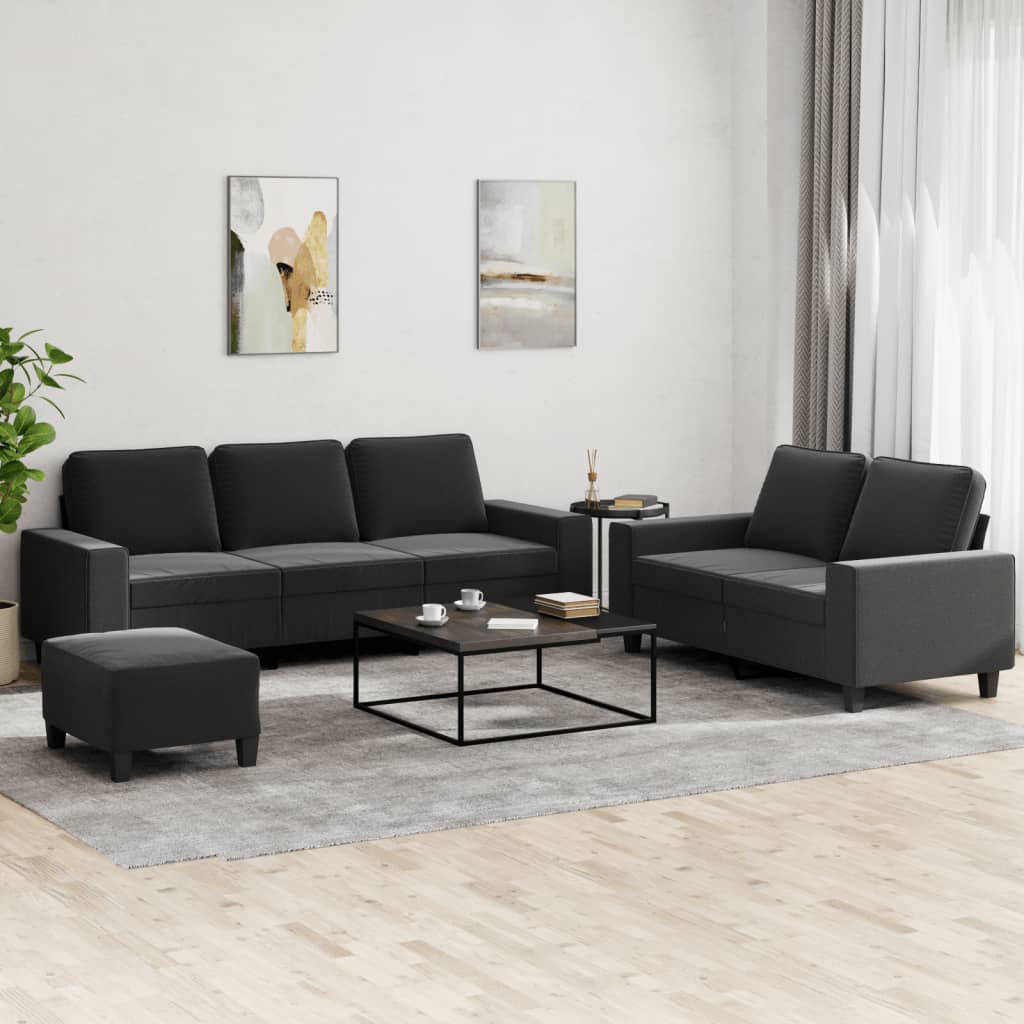 3-tlg. Sofagarnitur Schwarz Stoff 3-tlg. Sofagarnitur Schwarz Stoff