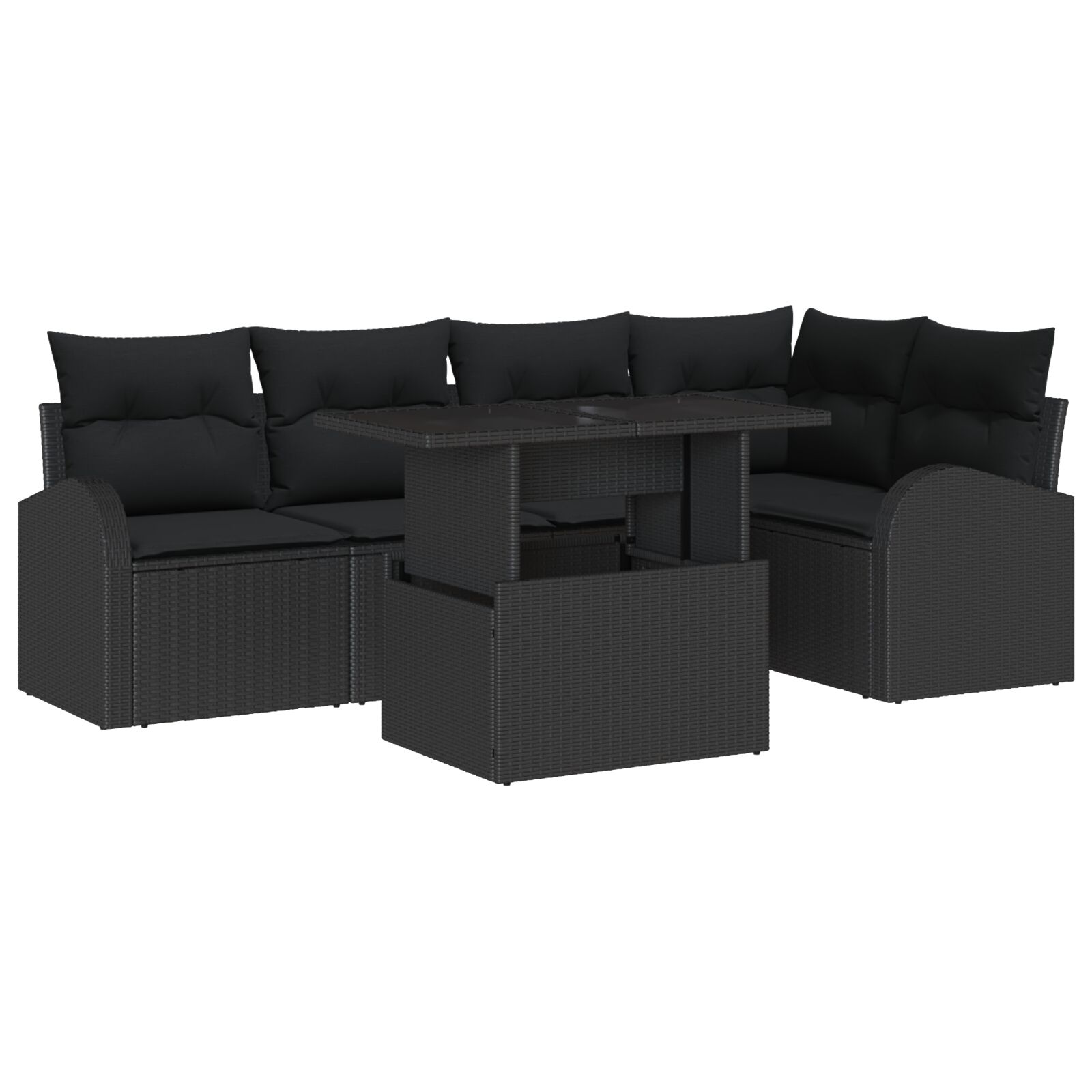 6-teiliges Garten-Sofa-Set mit Kissen Schwarz Poly-Rattan, 2-Sitzer Garten-Sofa mit Stauraum & Kissen Schwarz Poly-Rattan 6-teiliges Garten-Sofa-Set mit Kissen Schwarz Poly-Rattan, 2-Sitzer Garten-Sofa mit Stauraum & Kissen Schwarz Poly-Rattan