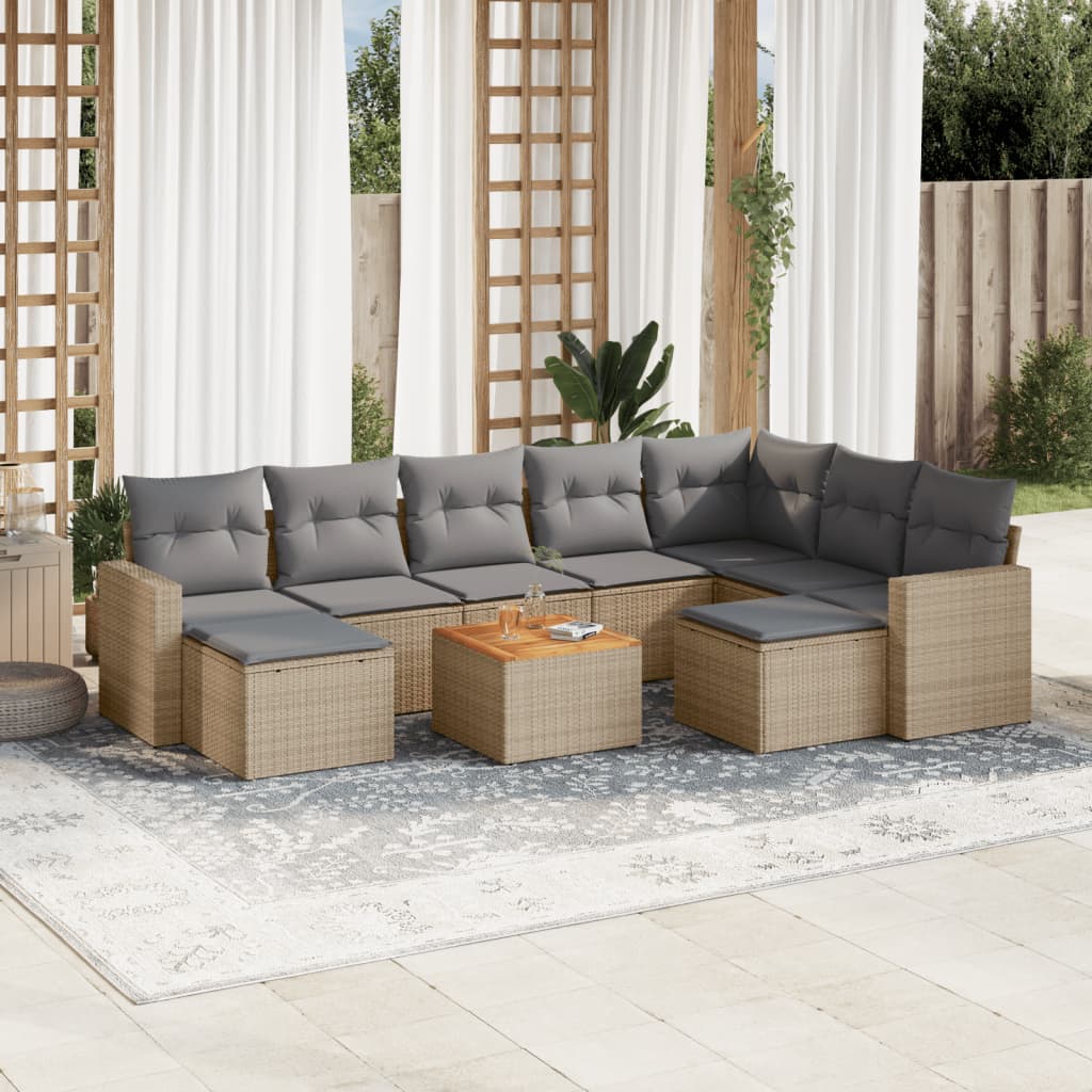 10-tlg. Garten-Sofagarnitur mit Kissen Beige Poly Rattan 10-tlg. Garten-Sofagarnitur mit Kissen Beige Poly Rattan