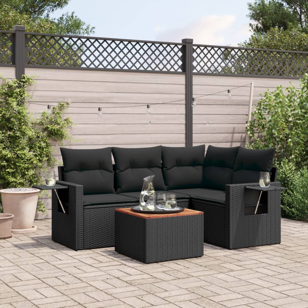 5-tlg. Garten-Sofagarnitur mit Kissen Schwarz Poly Rattan 5-tlg. Garten-Sofagarnitur mit Kissen Schwarz Poly Rattan