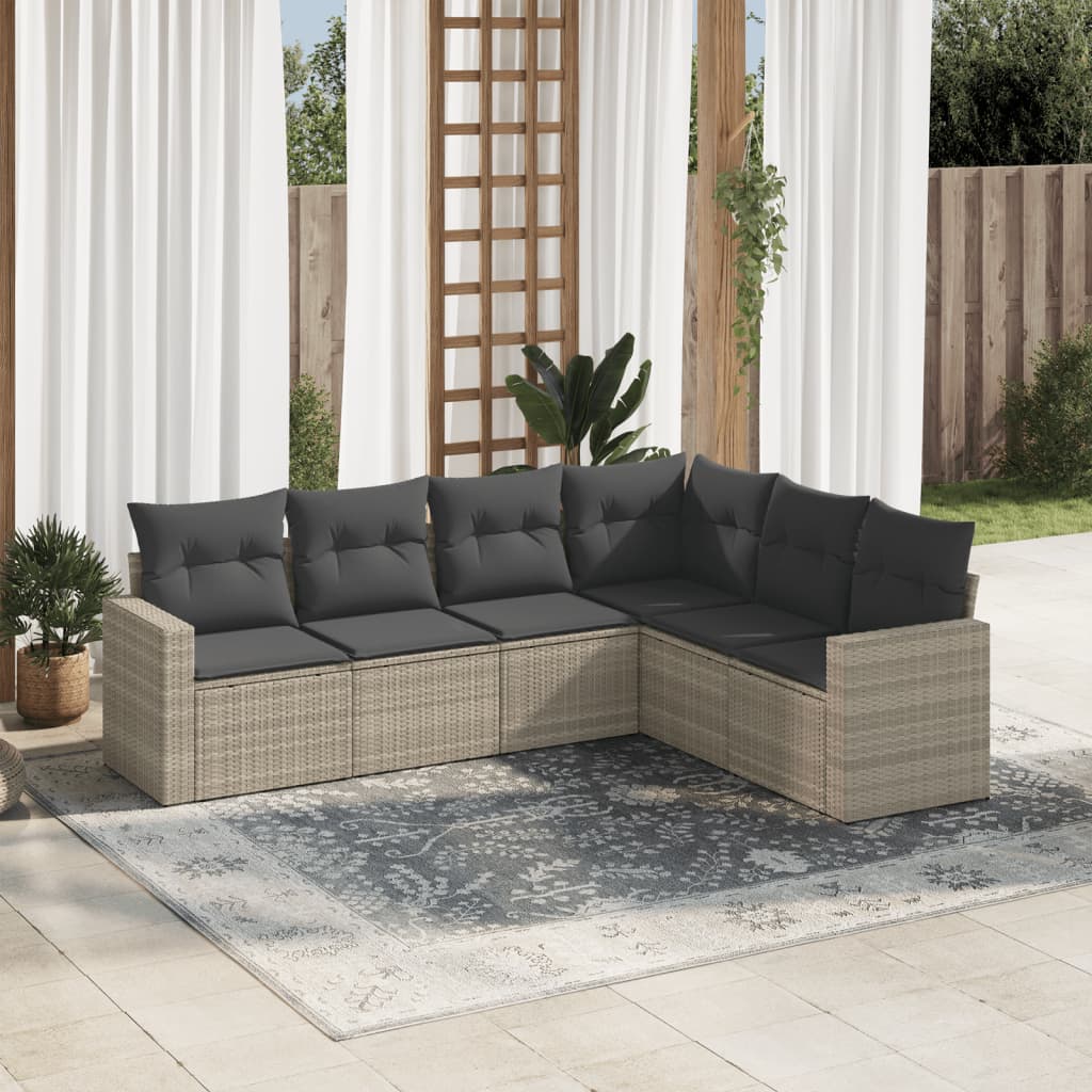 6-tlg. Garten-Sofagarnitur mit Kissen Hellgrau Poly Rattan 6-tlg. Garten-Sofagarnitur mit Kissen Hellgrau Poly Rattan