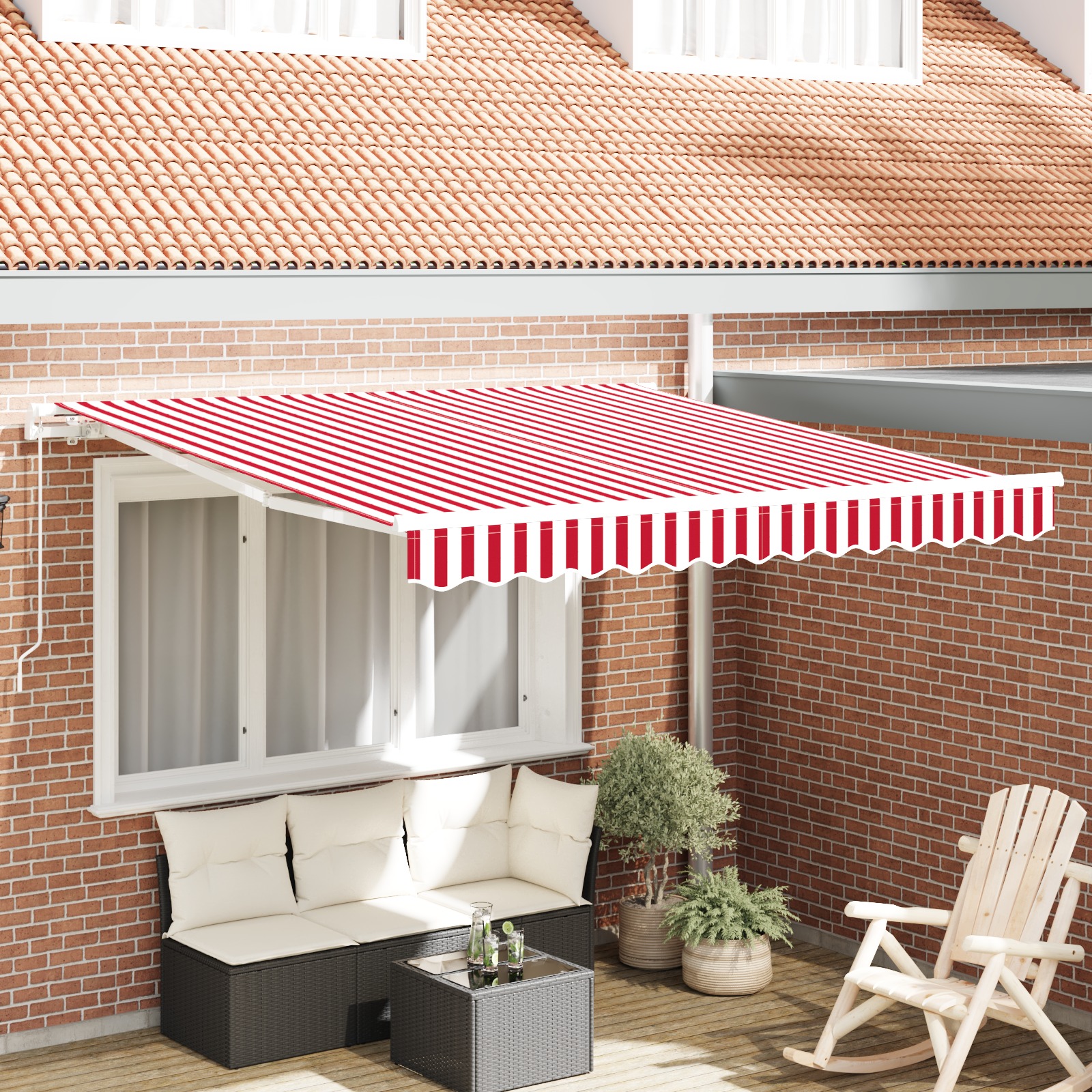 manuelle einziehbare Markise rot und weiß gestreift 350x250 cm