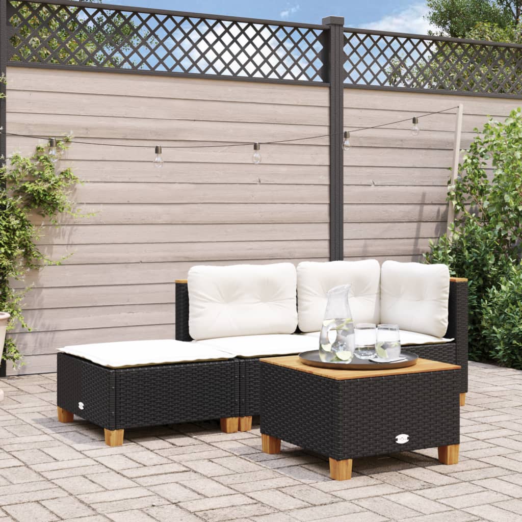 Gartenhocker mit Kissen Schwarz 63,5x56x32 cm Poly Rattan Gartenhocker mit Kissen Schwarz 63,5x56x32 cm Poly Rattan