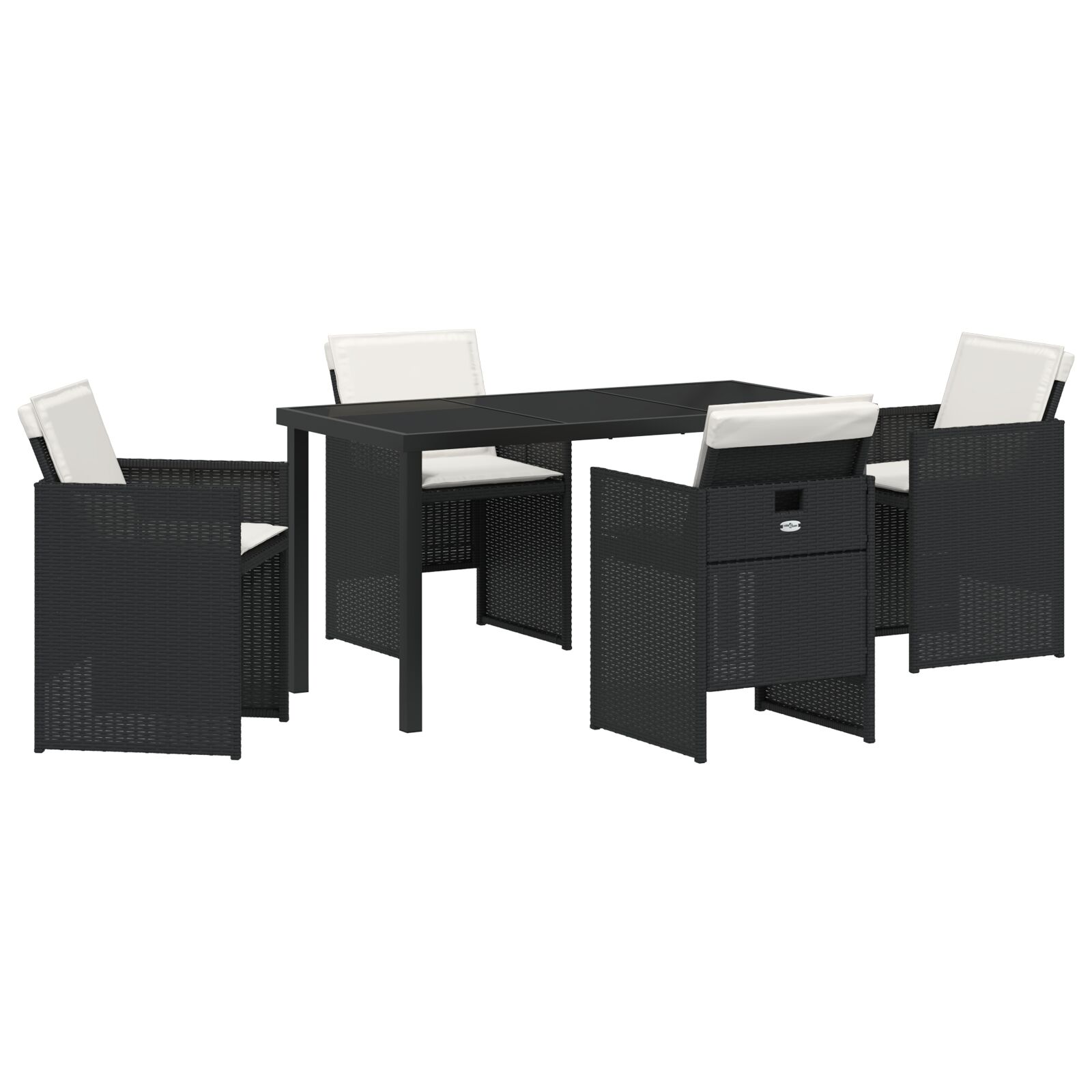 5-teiliges Garten-Essset mit Kissen Schwarz Poly-Rattan