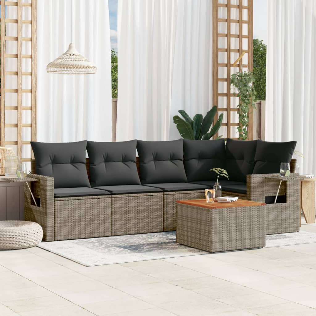 6-tlg. Garten-Sofagarnitur mit Kissen Grau Poly Rattan 6-tlg. Garten-Sofagarnitur mit Kissen Grau Poly Rattan