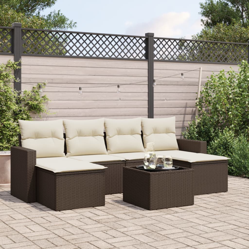 7-tlg. Garten-Sofagarnitur mit Kissen Braun Poly Rattan 7-tlg. Garten-Sofagarnitur mit Kissen Braun Poly Rattan