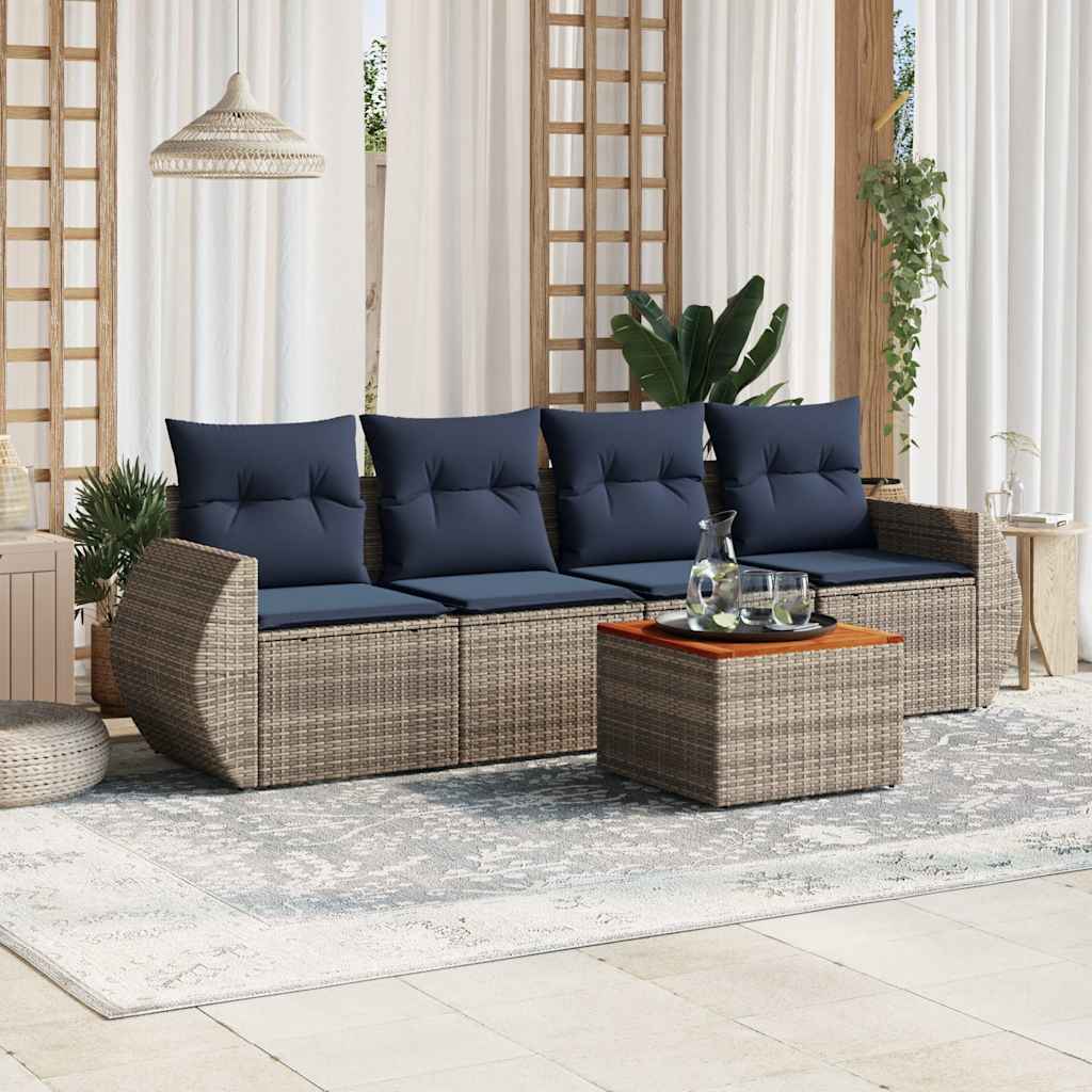 5-teiliges Gartensofa-Set mit Kissen, grau, Polyrattan 5-teiliges Gartensofa-Set mit Kissen, grau, Polyrattan