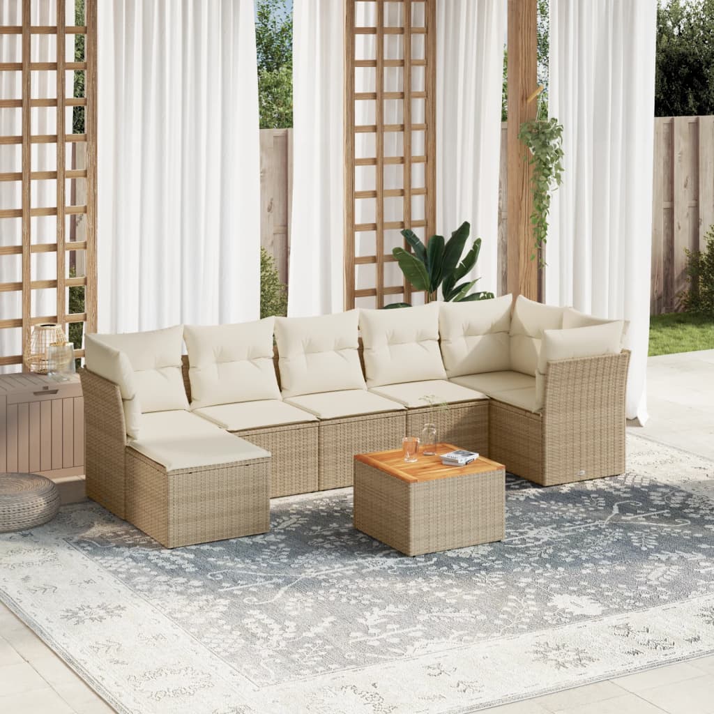 8-tlg. Garten-Sofagarnitur mit Kissen Beige Poly Rattan 8-tlg. Garten-Sofagarnitur mit Kissen Beige Poly Rattan
