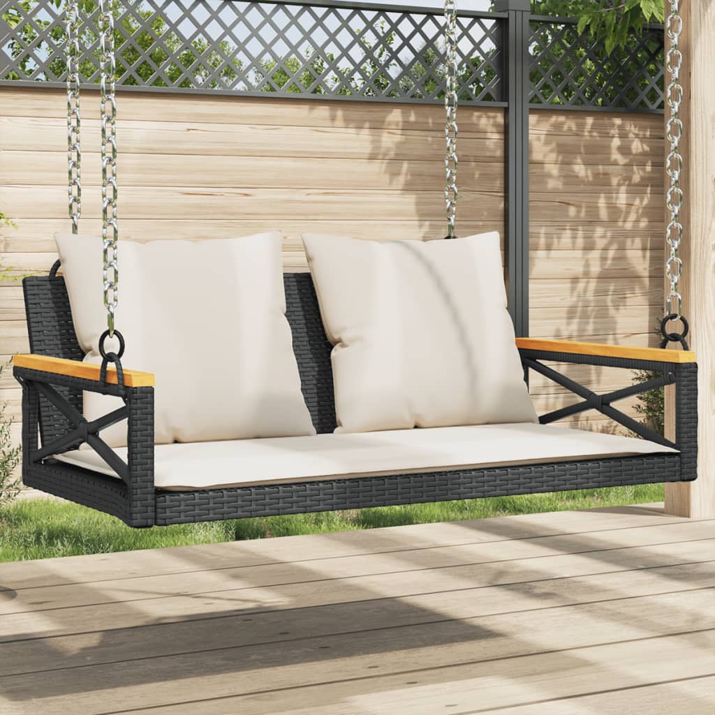 Hängebank mit Kissen Schwarz 109x62x40 cm Poly Rattan Hängebank mit Kissen Schwarz 109x62x40 cm Poly Rattan