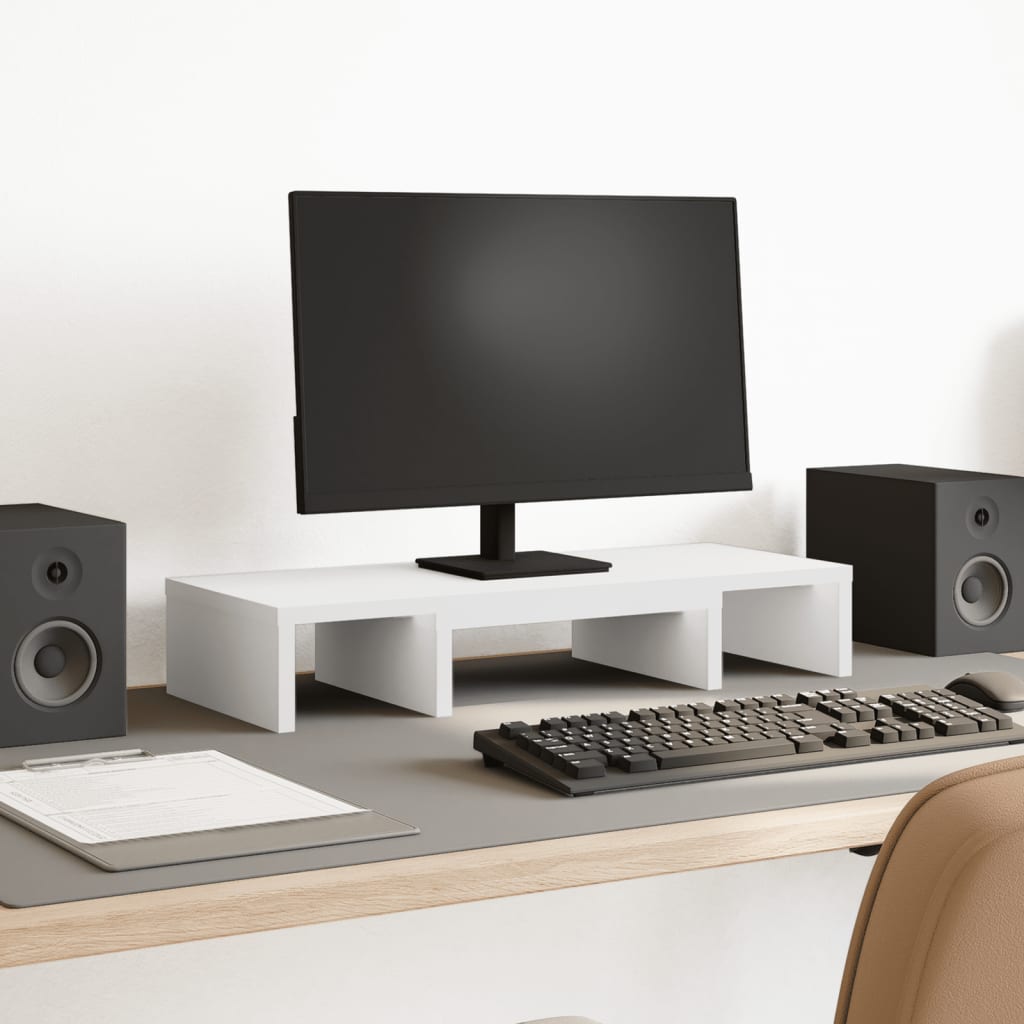 Monitorständer Verstellbar Weiß 60x24x10,5 cm Holzwerkstoff Monitorständer Verstellbar Weiß 60x24x10,5 cm Holzwerkstoff