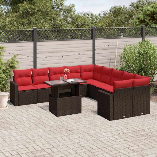 11-teiliges Gartensofa-Set mit Kissen, braun, Polyrattan 11-teiliges Gartensofa-Set mit Kissen, braun, Polyrattan