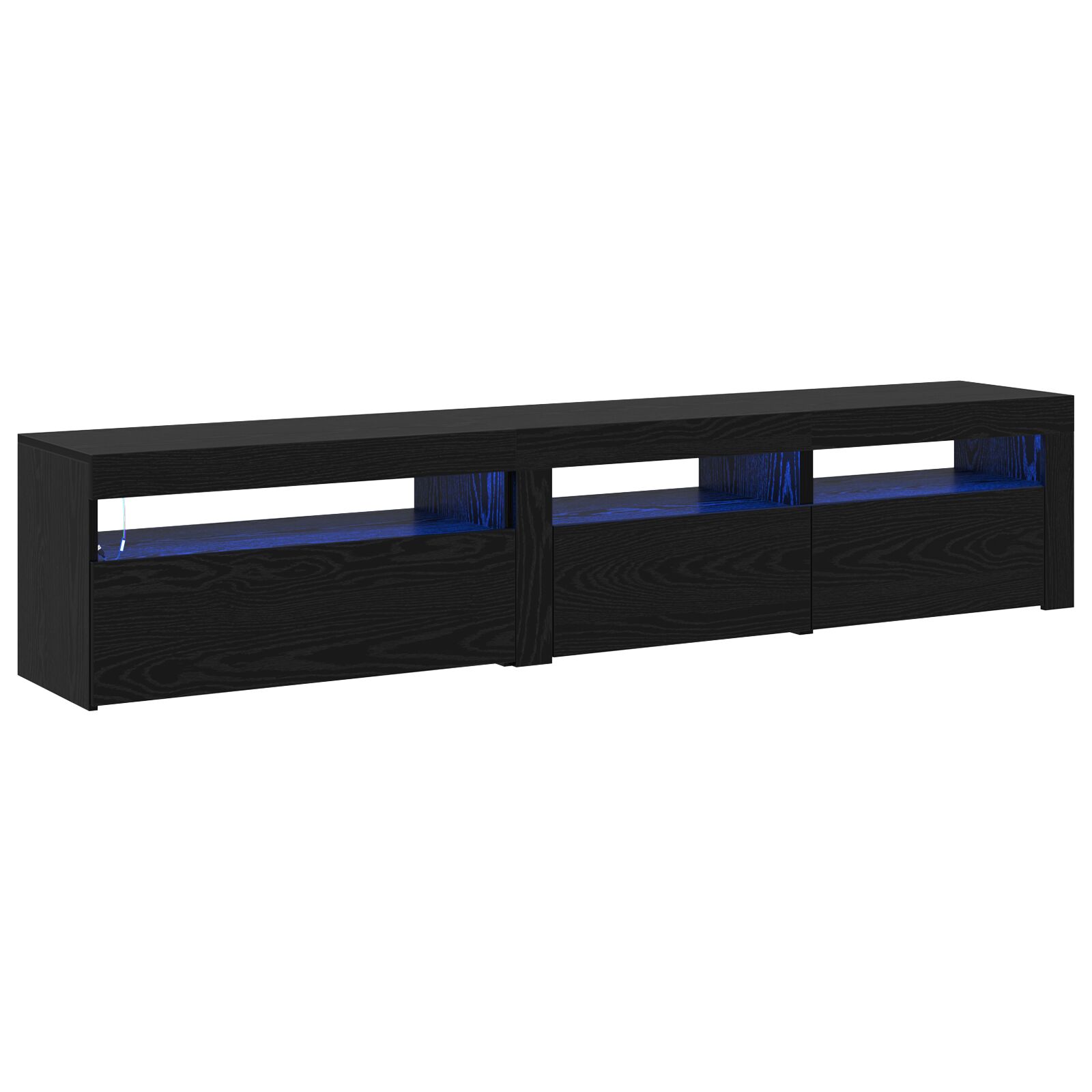 TV-Schränke 2 Stück mit LED-Lichtern aus schwarzem Holzwerkstoff, TV-Ständer mit LED-Lichtern - Schwarzes Holz - 195 x 35 x 40 cm - Hergestellt aus Holzwerkstoff