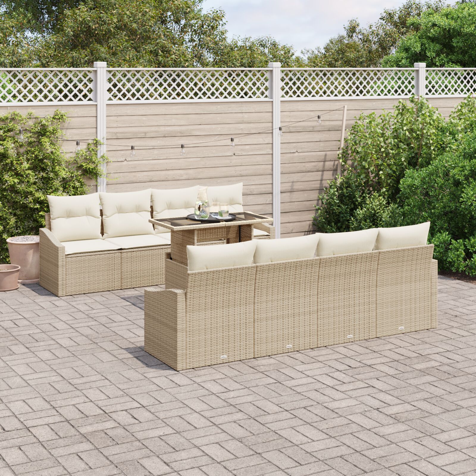 vidaXL Garten-Sofa-Set 7-teilig Beige Rattan Modernes Outdoor-Möbel