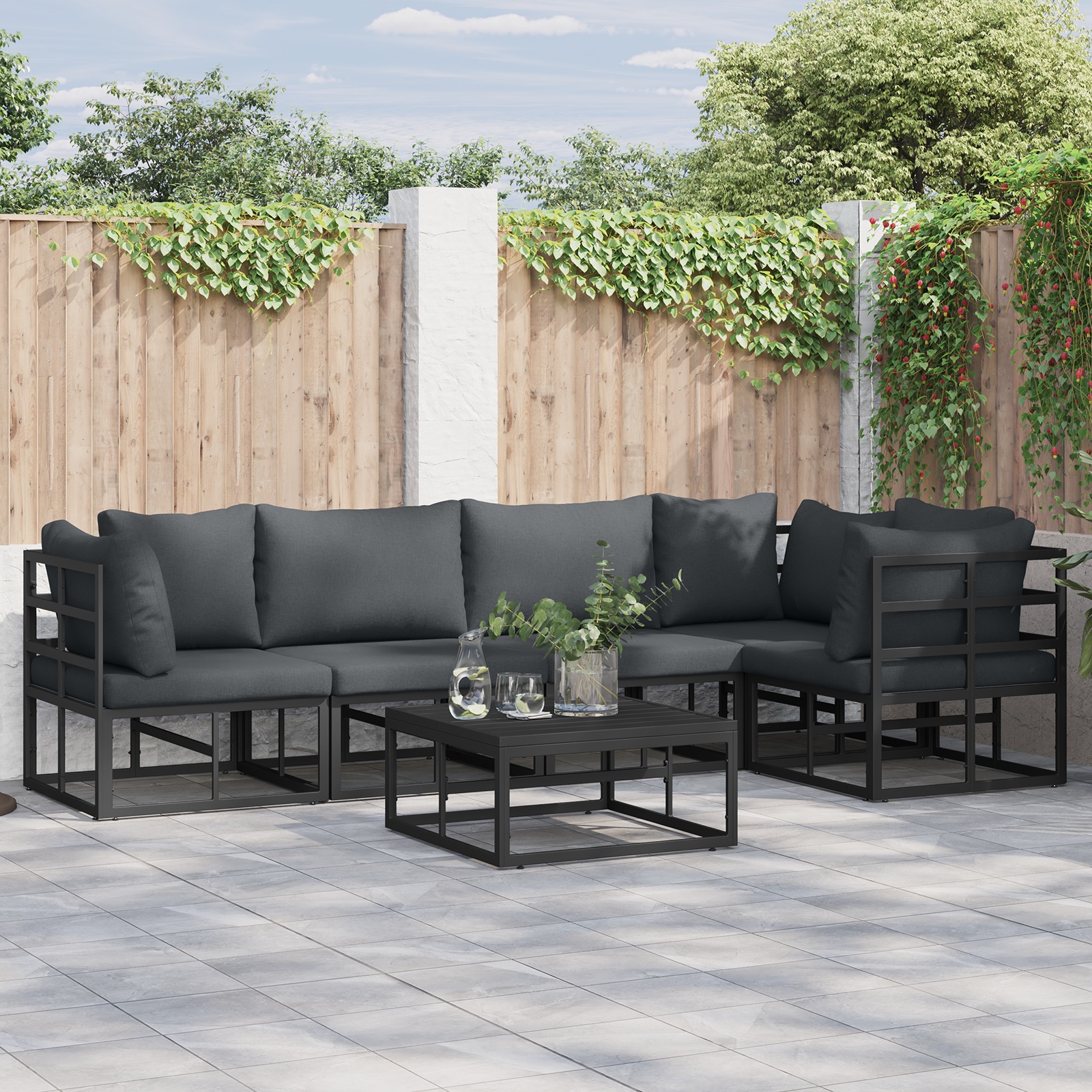 Garten-Sofa-Set 6 pcs Schwarz 70 x 70 x 32 cm Aluminium