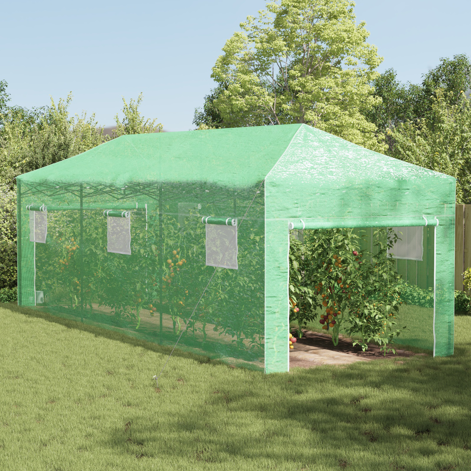 Walk-in Gewächshaus mit Pop-up-Rahmen Grün 870x290x315 cm Stahl