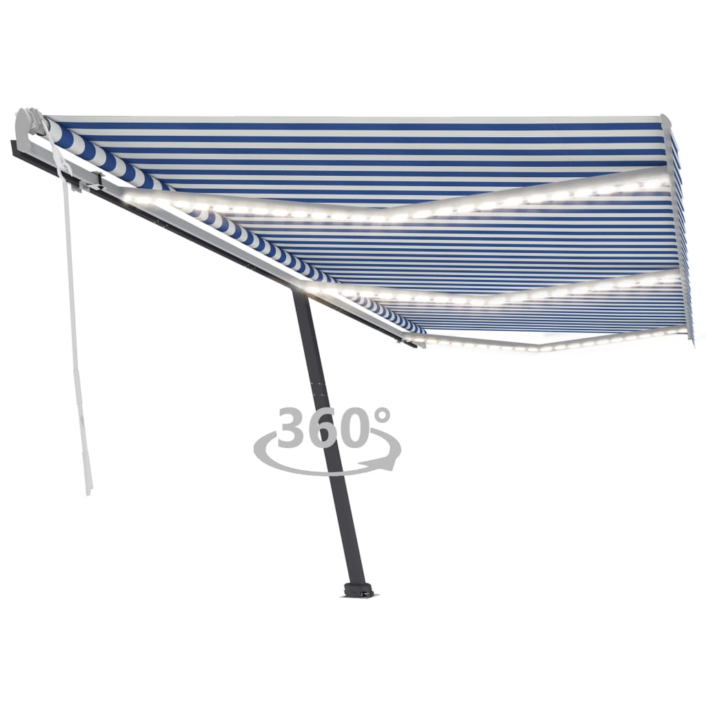 Markise Manuell Einziehbar mit LED 600x300 cm Blau und Weiß