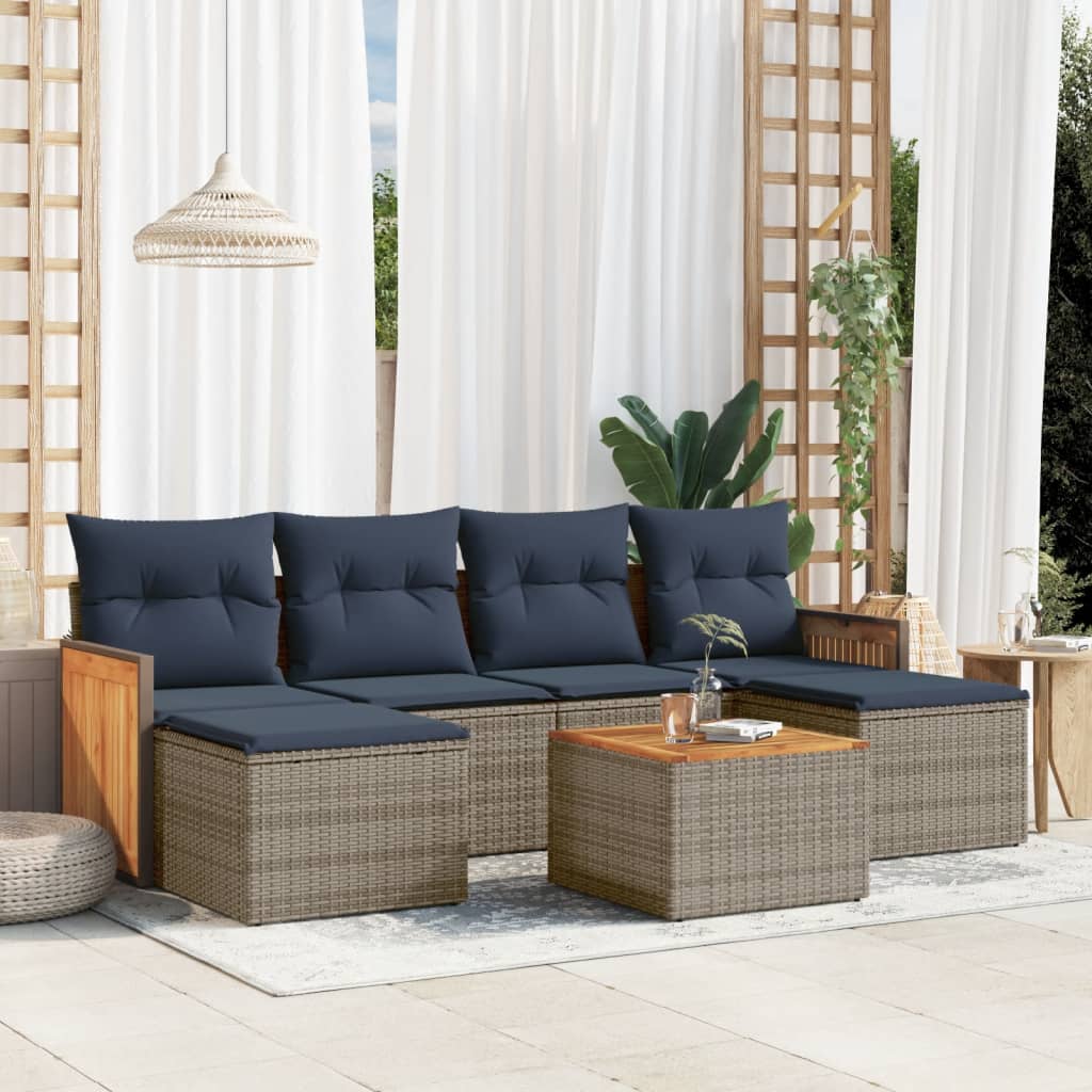 7-teiliges Gartensofa-Set mit Kissen, grau, Polyrattan 7-teiliges Gartensofa-Set mit Kissen, grau, Polyrattan