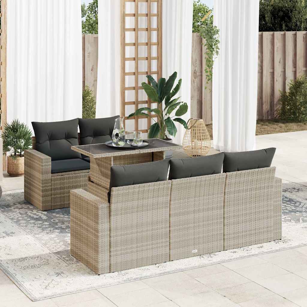 6-tlg. Garten-Sofagarnitur mit Kissen Hellgrau Poly Rattan 6-tlg. Garten-Sofagarnitur mit Kissen Hellgrau Poly Rattan
