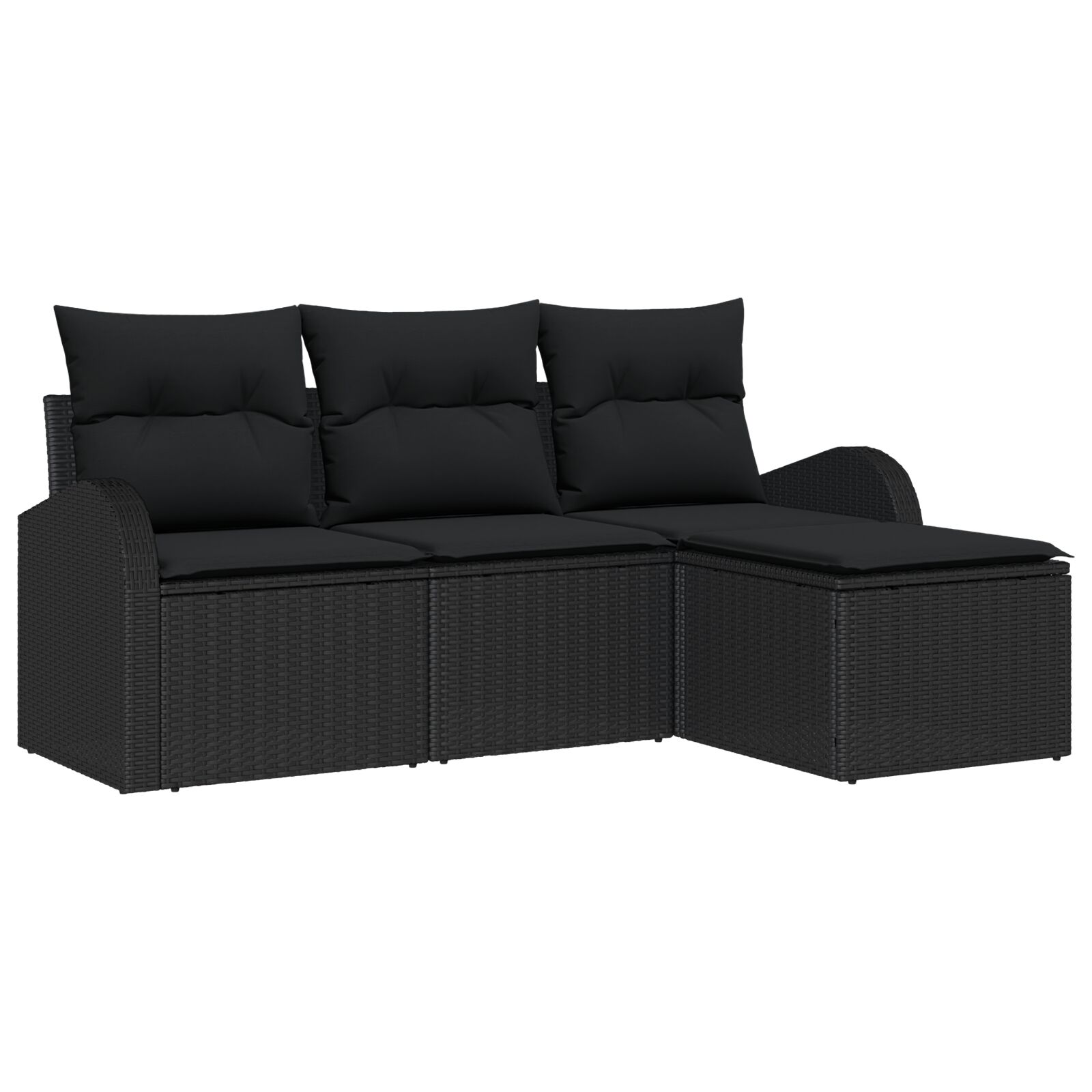4-teiliges Garten Sofa Set mit Kissen Schwarz Poly Rattan