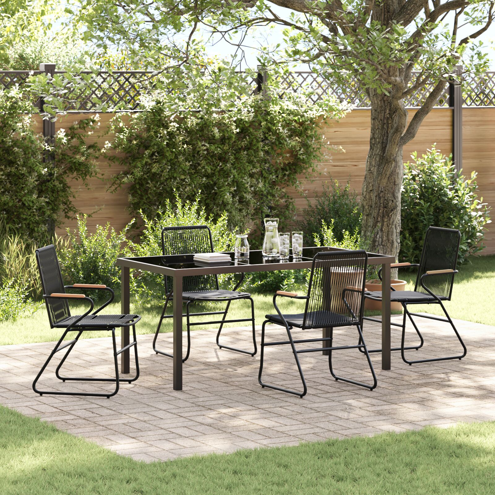 5-teiliges Garten-Ess-Set Schwarz PVC Rattan