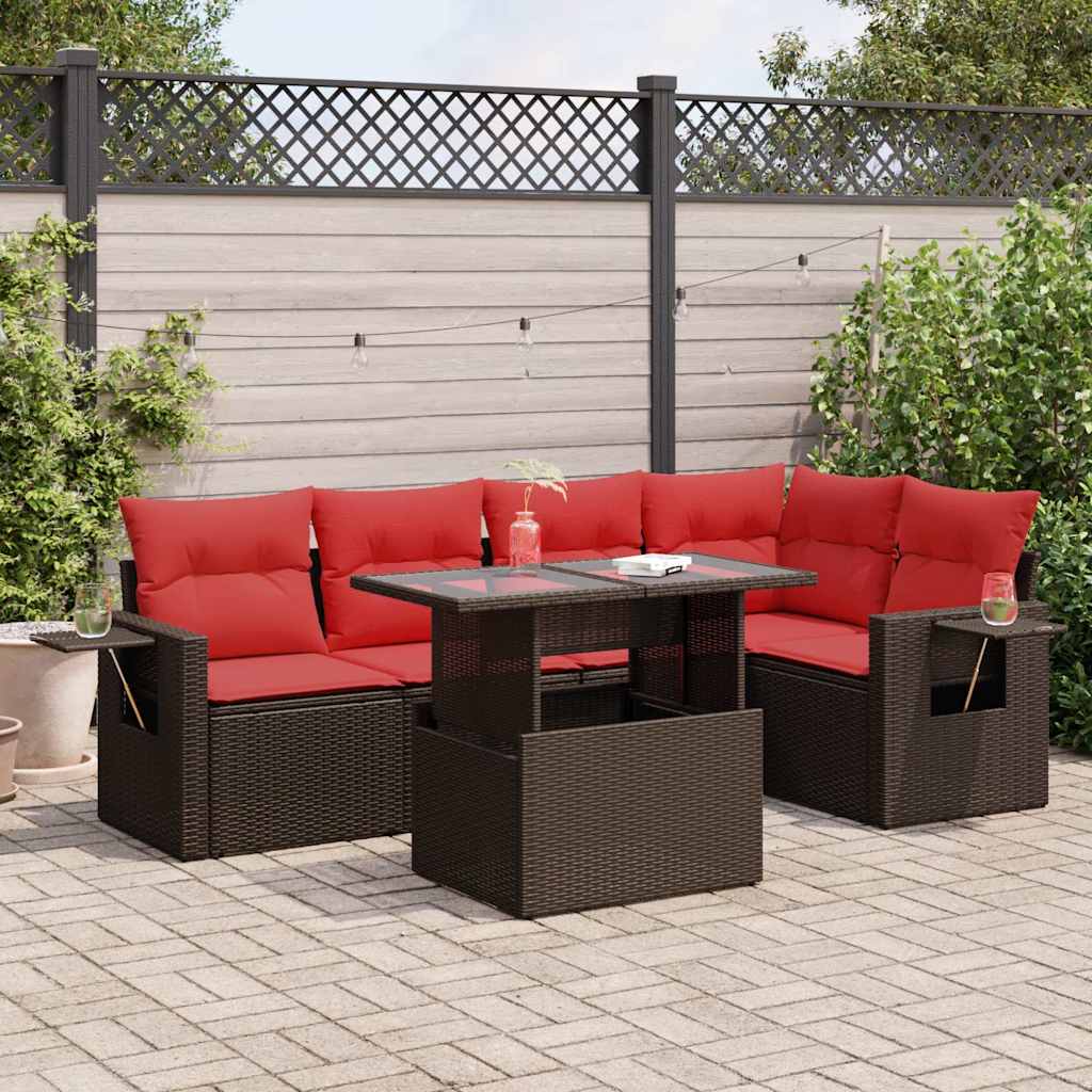 6-tlg. Garten-Sofagarnitur mit Kissen Braun Poly Rattan Akazie 6-tlg. Garten-Sofagarnitur mit Kissen Braun Poly Rattan Akazie