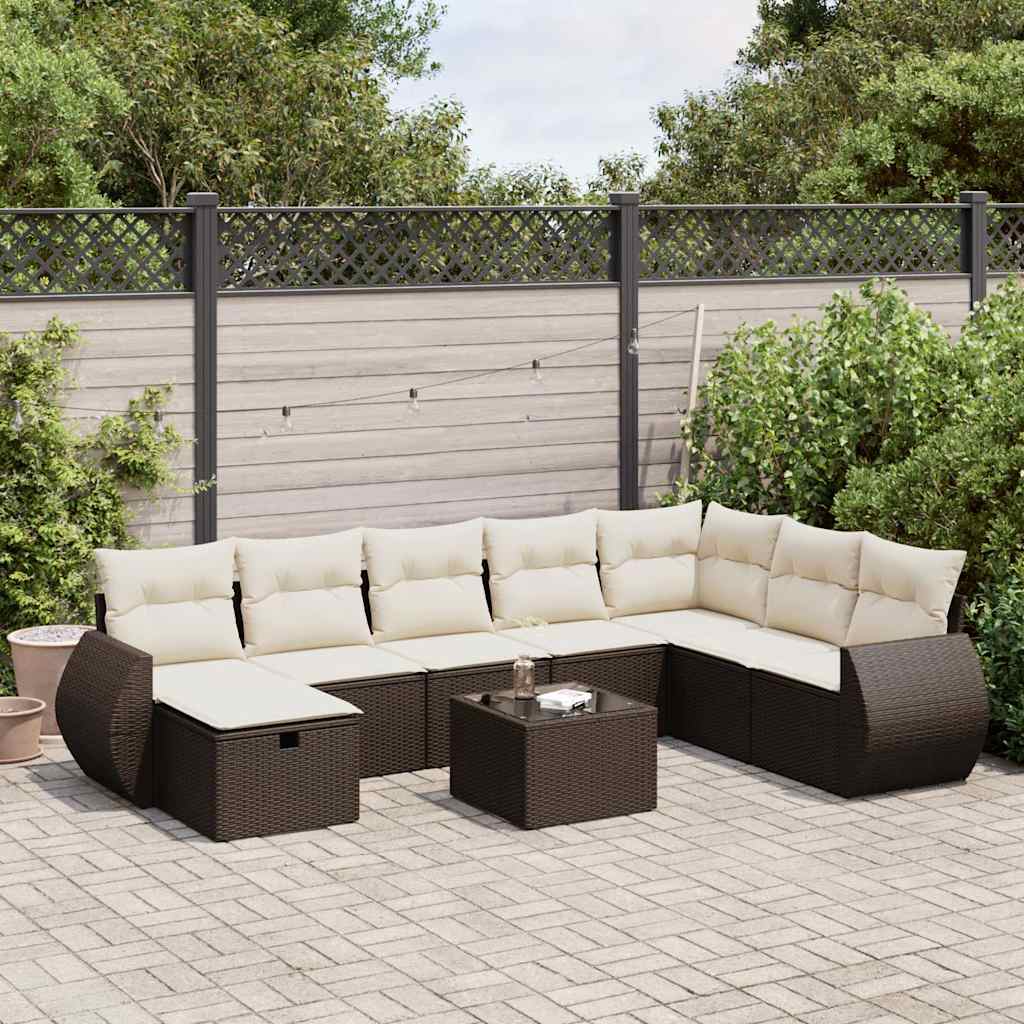 9-tlg. Garten-Sofagarnitur mit Kissen Braun Poly Rattan 9-tlg. Garten-Sofagarnitur mit Kissen Braun Poly Rattan