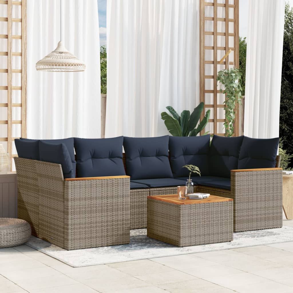 7-teiliges Gartensofa-Set mit Kissen, grau, Polyrattan 7-teiliges Gartensofa-Set mit Kissen, grau, Polyrattan