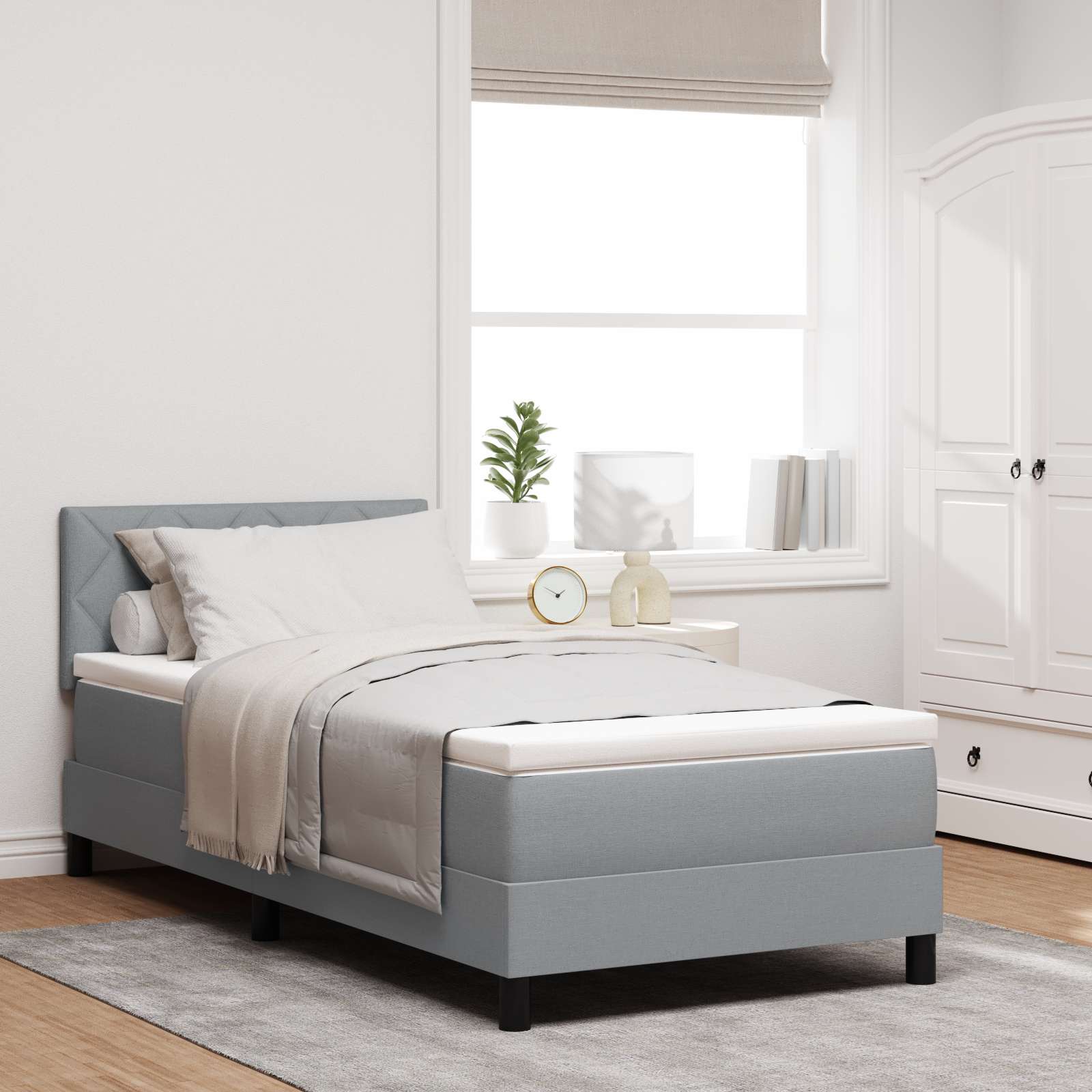 Boxspringbett mit Matratze Hellgrau 90x190 cm Stoff