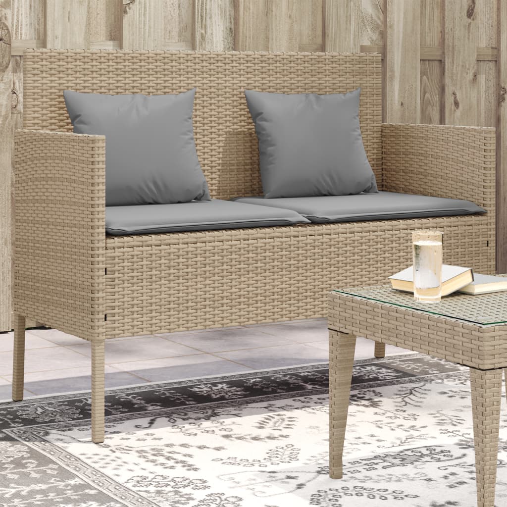 Gartenbank mit Kissen Beige Poly Rattan Gartenbank mit Kissen Beige Poly Rattan