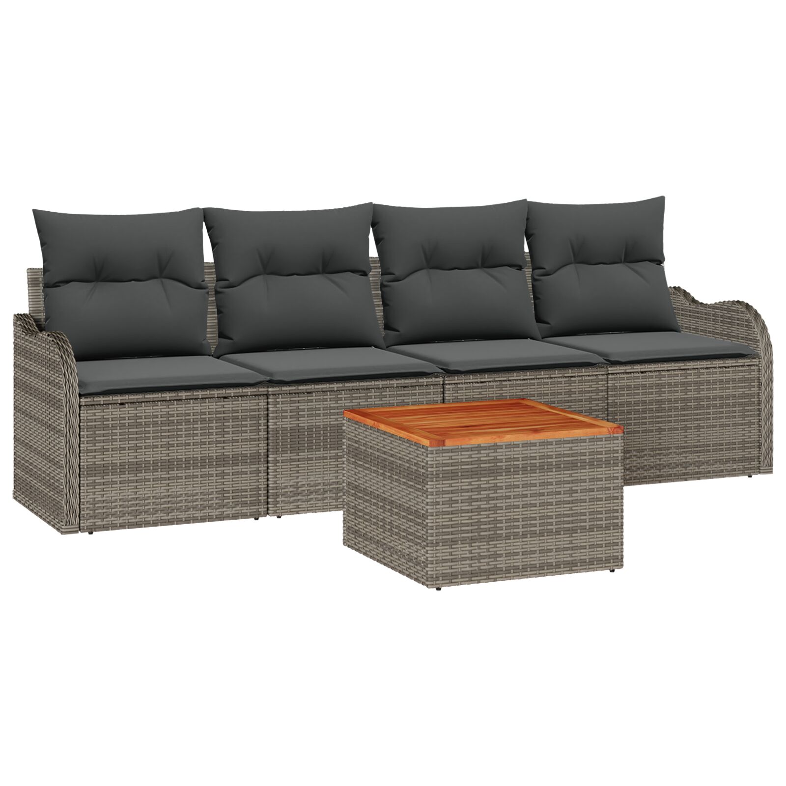 5-teiliges Garten Sofa Set mit Kissen Grau Poly Rattan Akazie, 2-Sitzer Garten Sofa mit Kissen Grau Poly Rattan 5-teiliges Garten Sofa Set mit Kissen Grau Poly Rattan Akazie, 2-Sitzer Garten Sofa mit Kissen Grau Poly Rattan